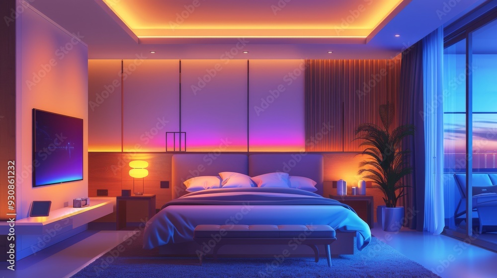 Poster futuristic bedroom with advanced robotics and sleek furnishings blending modern design with cutting 