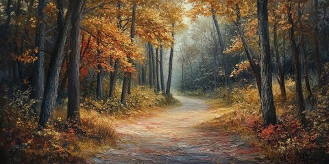 Obraz premium autumn in the forest Autumn Tranquility Forest Path in Fall