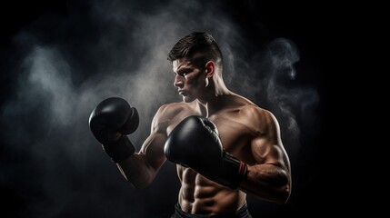 Muscular Boxer in a Smoky Atmosphere