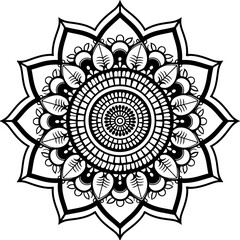 Round Mandala vector and line art with coloring page. Black and white vector mandala design with an Indian theme.