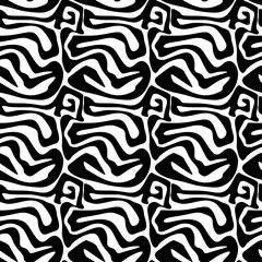 abstract black and white hand drawn curvy line vector seamless pattern background