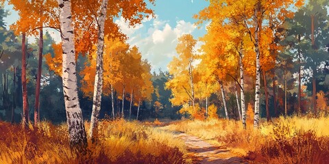 Fototapeta premium Beautiful autumn landscape, autumn forest on a sunny day