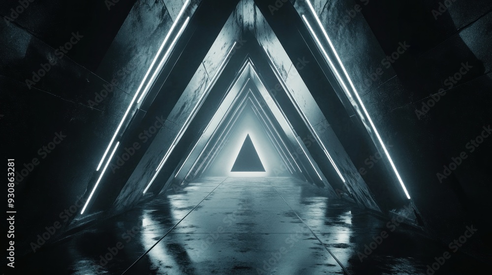 Poster abstract triangular tunnel with neon lights