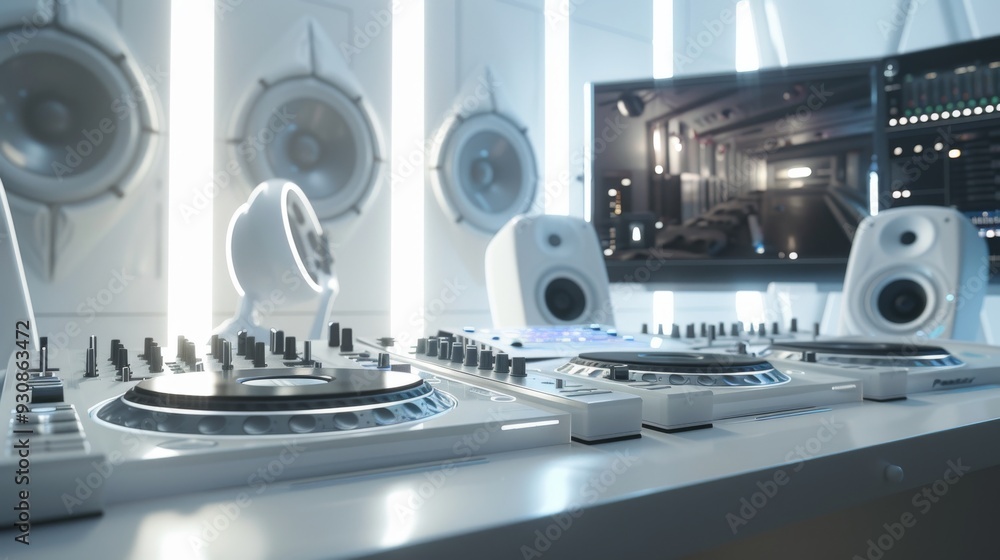 Poster futuristic gaming setup with advanced vr technology and neon lighting featuring a high tech and imme
