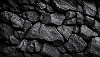 black white stone background dark gray grunge banner mountain texture close up volumetric rock background with space for design detail wide banner long panoramic