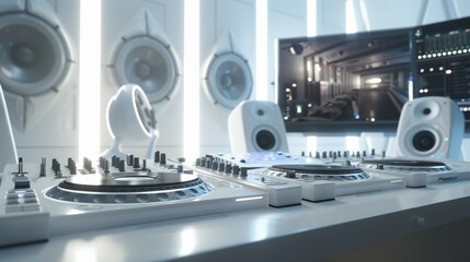 Futuristic gaming setup with advanced VR technology and neon lighting featuring a high tech and immersive environment for modern gaming experiences