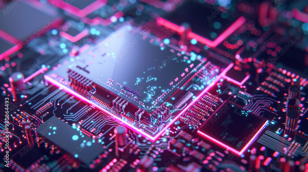 Aufkleber high-tech ai microchip in an electronic setting with copy-space