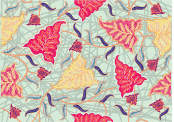 Batik motif with plant patterns, a very beautiful motif from Indonesia