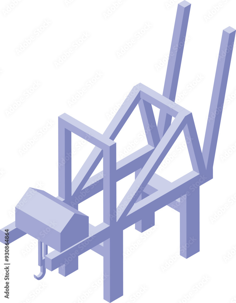 Poster isometric projection of a port crane lifting cargo in a shipping container terminal