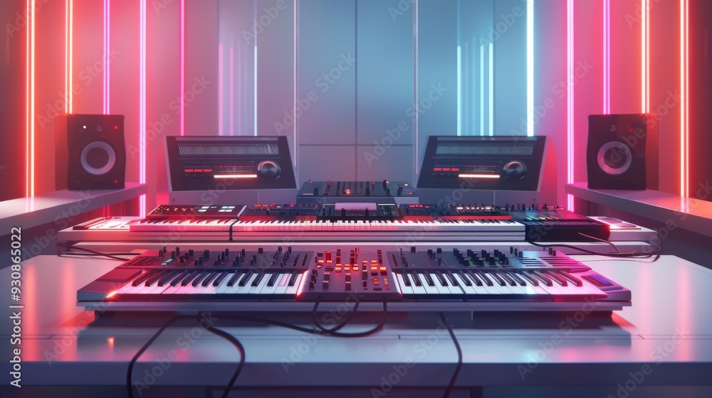 Aufkleber high tech dj booth with advanced lighting and sound equipment creating a dynamic environment for mod