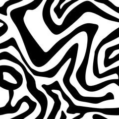 abstract black and white hand drawn curvy line vector seamless pattern background
