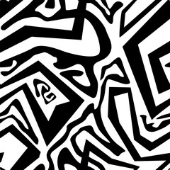 abstract black and white hand drawn curvy line vector seamless pattern background
