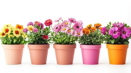 Colorful flowers in pots. The vibrant colors add a cheerful touch to any home or garden, perfect for representing spring, nature, and growth.