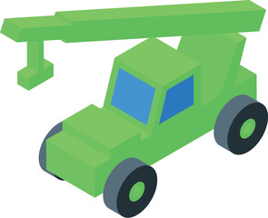 Green lifting crane truck lifting weights on a construction site