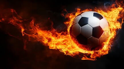 Naklejka premium A soccer ball engulfed in flames, powerfully showcasing dynamic movement, intensity, and energy in sports activities