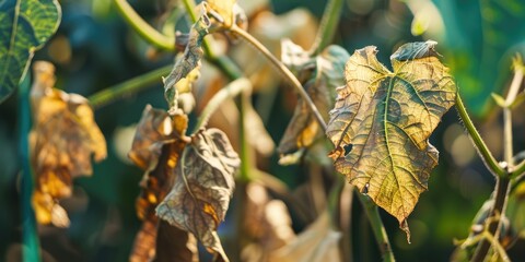 Dried leaves on cucumber plant due to improper care in indoor pot cultivation