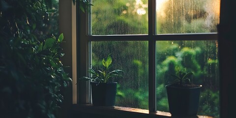 Soothing rainy day ambiance with sound of rain on windowpane, Rain, pattering, windowpane, soothing, backdrop, quiet