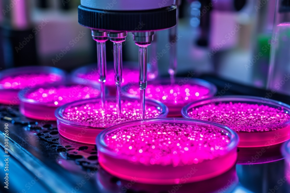 Aufkleber automated lab equipment testing vibrant glowing liquids simulating extraterrestrial life forms