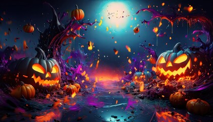 Halloween Pumpkin Patch with Spooky Atmosphere