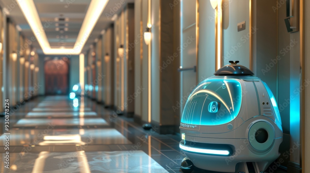 Poster luxury spa with automated robotic services in a serene and modern setting