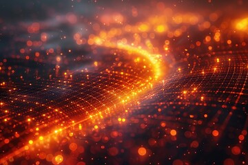 Abstract  Grid of Orange  and Yellow  Lights  on  a  Dark  Background