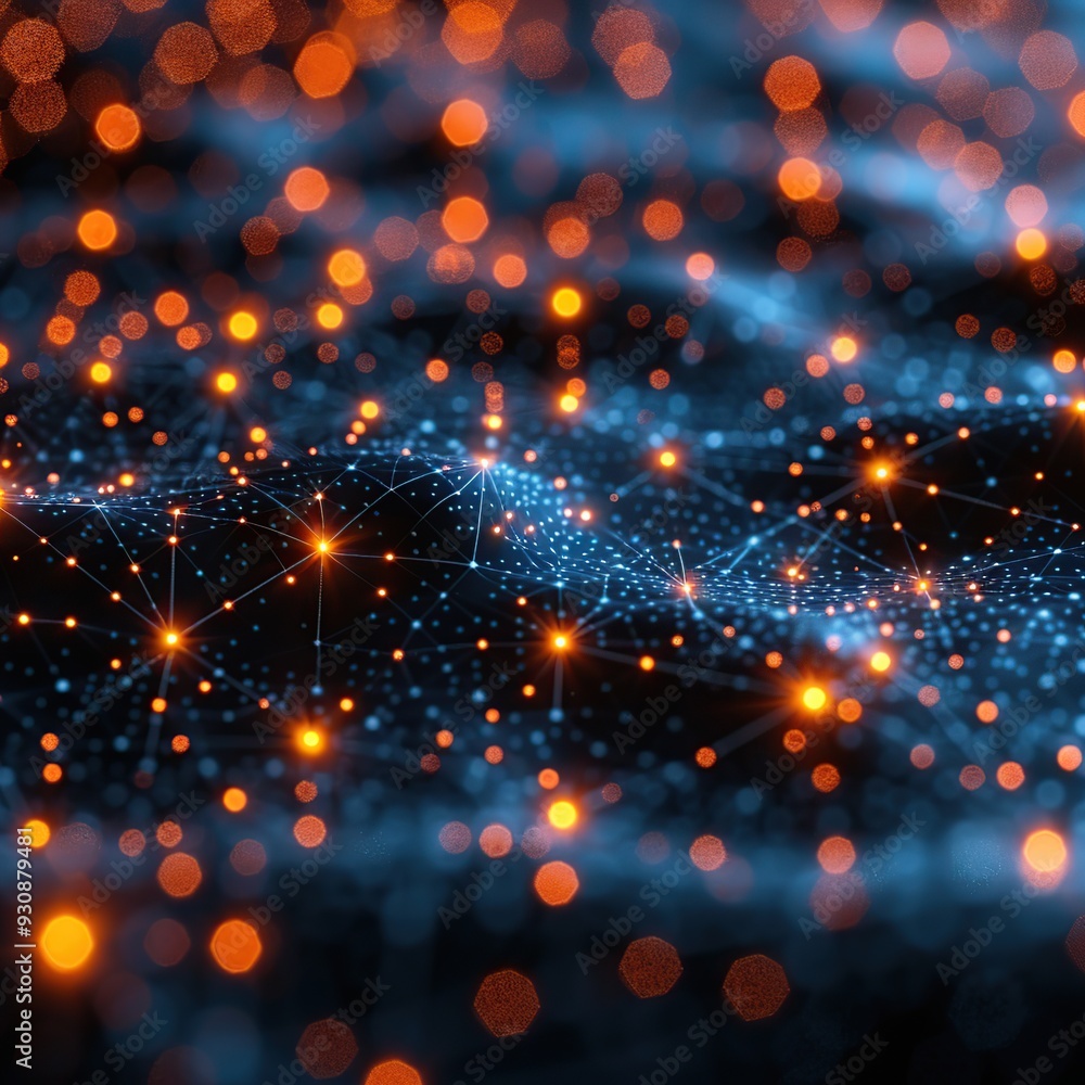 Poster abstract digital network with glowing nodes