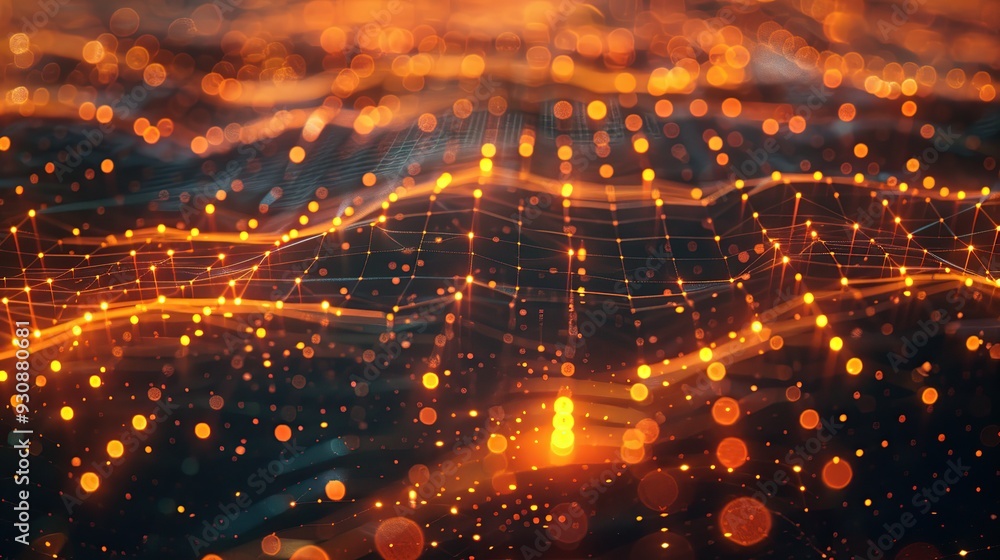 Poster Abstract Digital Network with Glowing Lines and Dots
