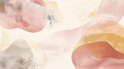 Fototapeta premium abstract watercolor background with soft pastel colors and large brush strokes, in shades of blush pink, beige, mustard, pale green, and grey-cream white
