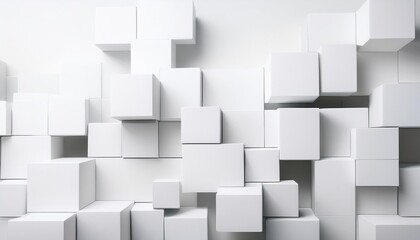 random shifted rotated white cube boxes block background wallpaper banner with copy space