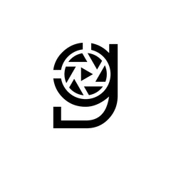 Vector or combination logo between camera and font or letter or initial or alphabet in black for business purposes and others