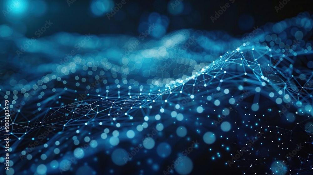 Poster Abstract Blue Digital Network with Glowing Points and Lines