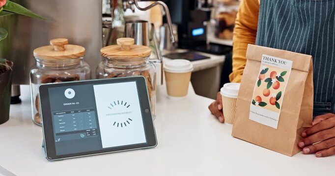 Phone, woman and qr code scan in cafe for machine and financial transaction with banking account. Tablet, customer and waiter at pos in store with fintech for sale, food and barcode as payment