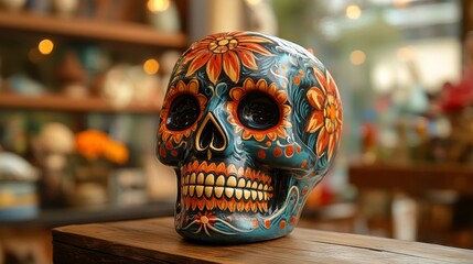 Fototapeta premium mexican skull on top of a bench
