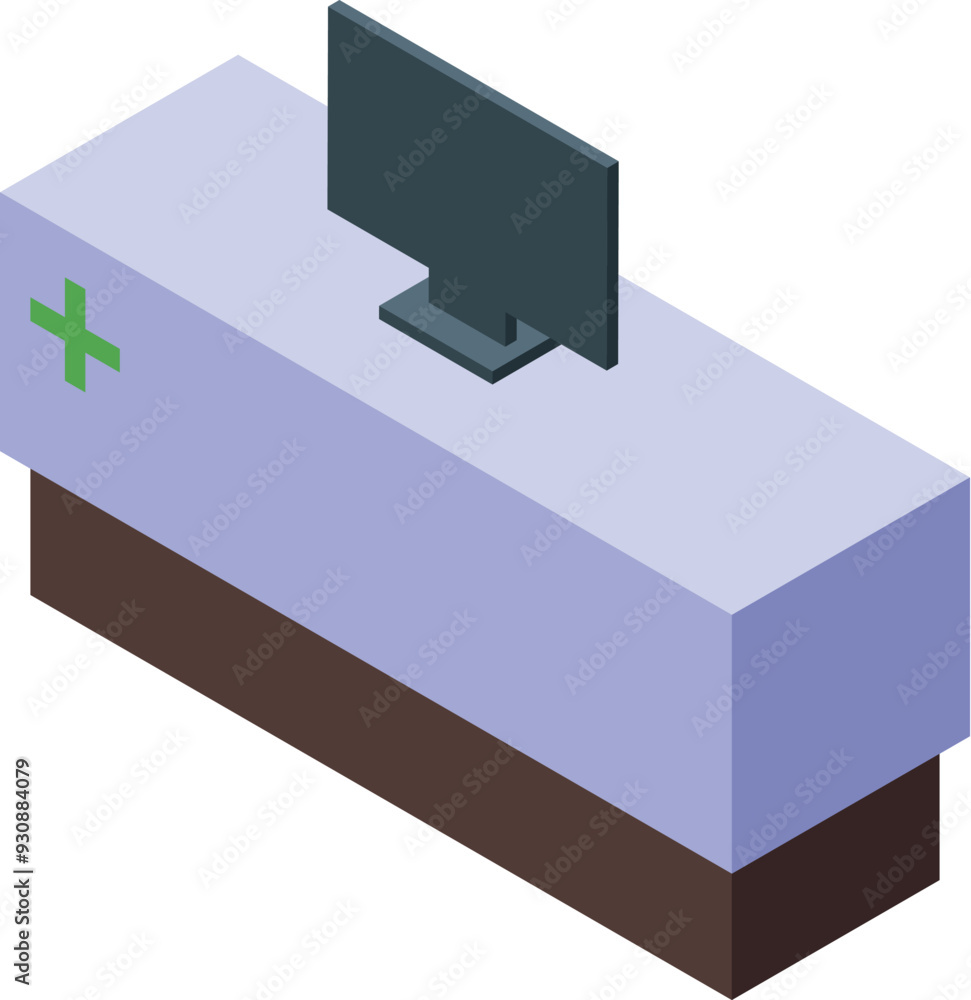 Aufkleber isometric style icon representing a hospital reception desk with a computer
