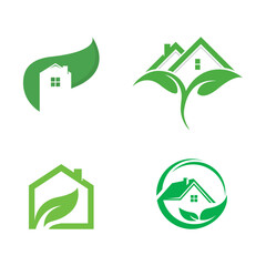 Obraz premium Eco friendly home logo vector icon illustration