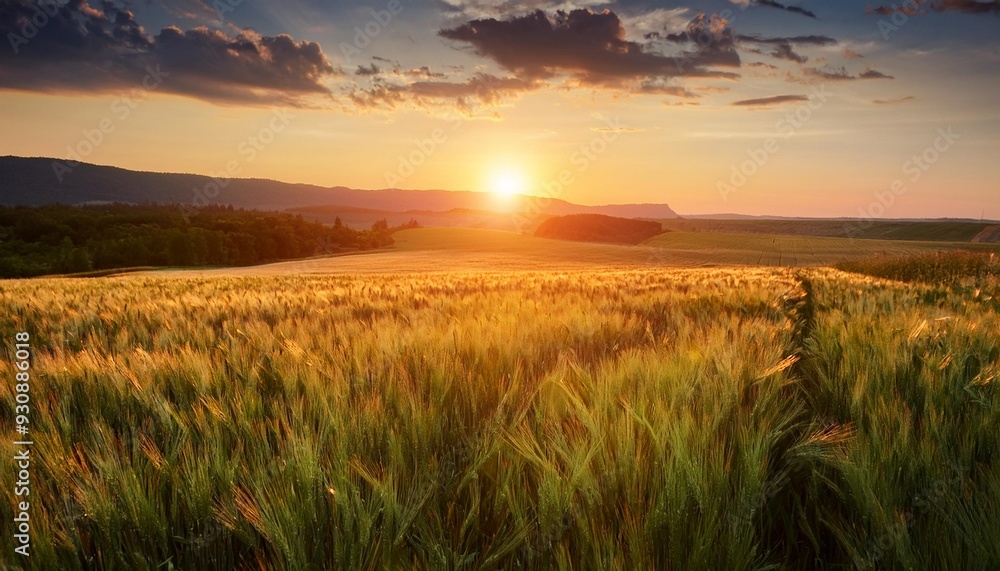 Wall mural sunset in the field