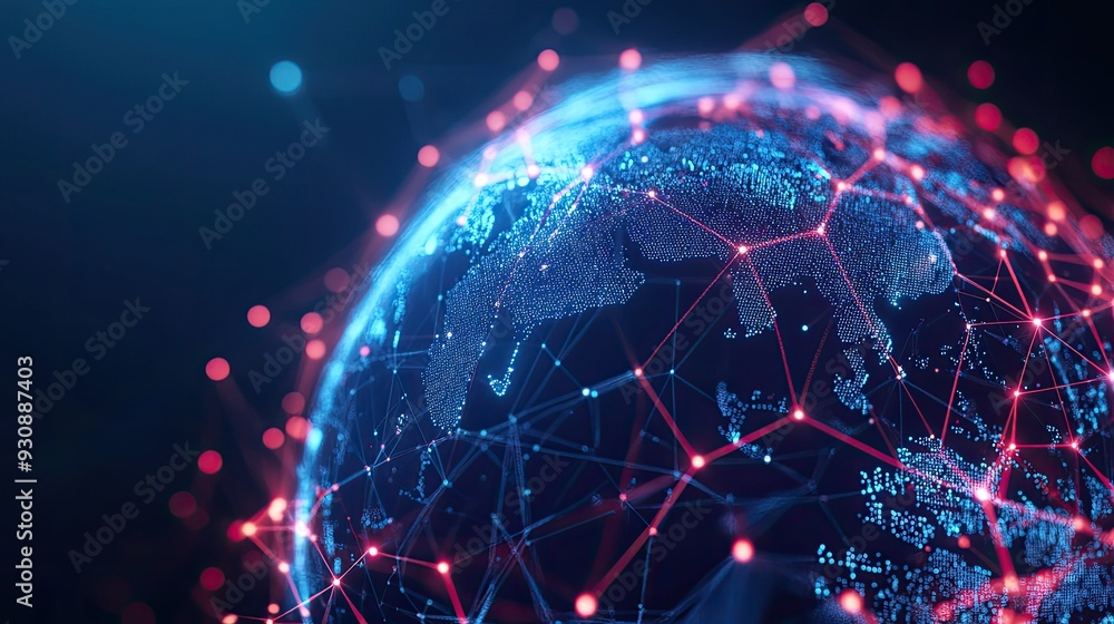 Poster a 3d rendering of a digital globe with interconnected network lines, representing the global infrast