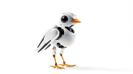 Fototapeta premium futuristic design, mechanical bird, A cute robot bird standing on a white background. 