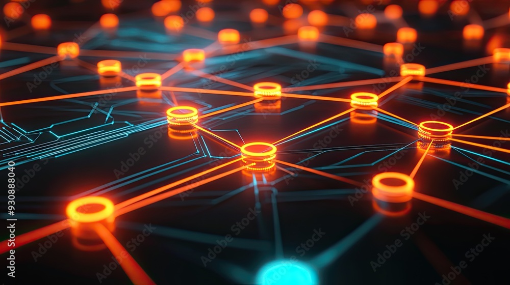 Poster a close up of a glowing network services icon surrounded by digital lines, symbolizing data flow and