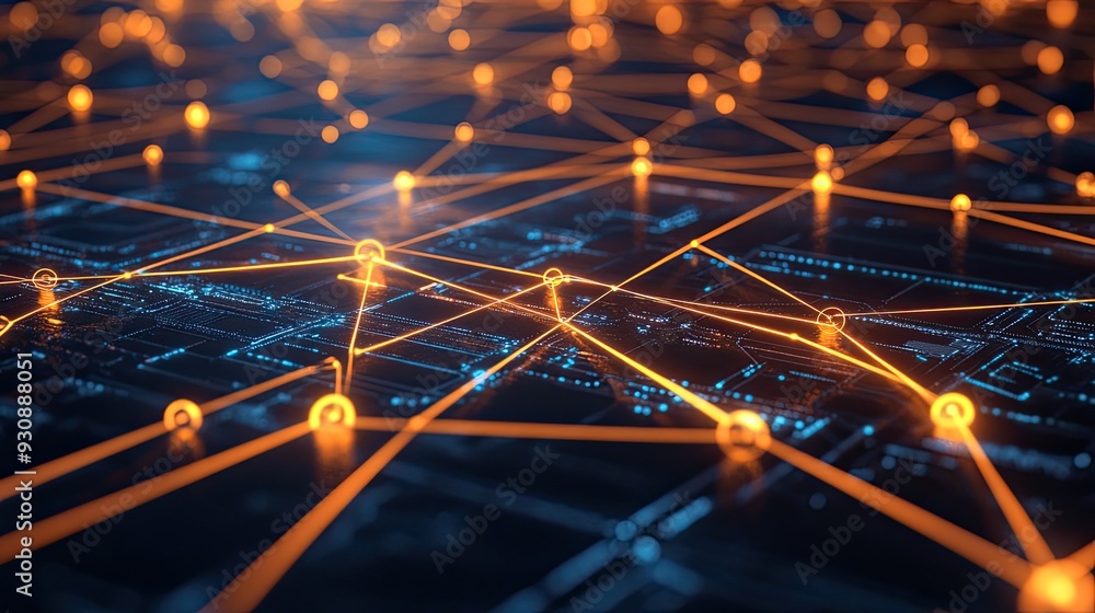 Poster a close up of a glowing network services icon surrounded by digital lines, symbolizing data flow and