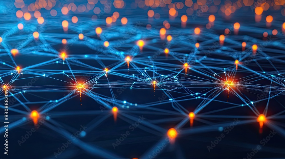 Poster a digital network map with glowing nodes, symbolizing the interconnected nature of network services.
