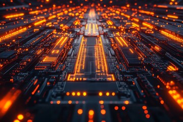 Miniature city model illuminated with vibrant lights depicting the energy of urban life in a digital era