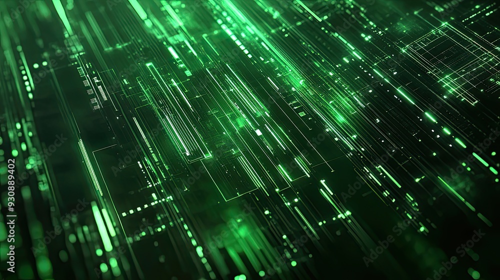 Poster abstract green tech wallpaper with luminous lines and tech textures