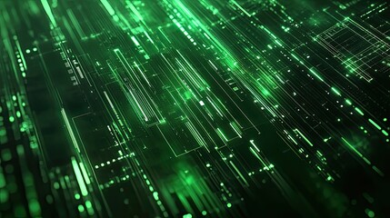 Obraz premium Abstract green tech wallpaper with luminous lines and tech textures