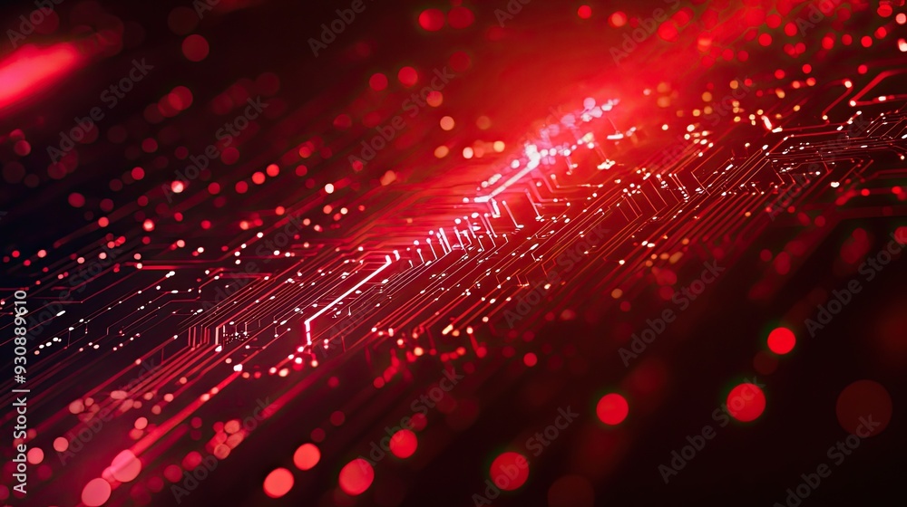 Poster abstract red tech wallpaper with luminous lines and tech textures
