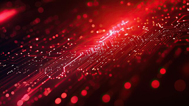Abstract red tech wallpaper with luminous lines and tech textures