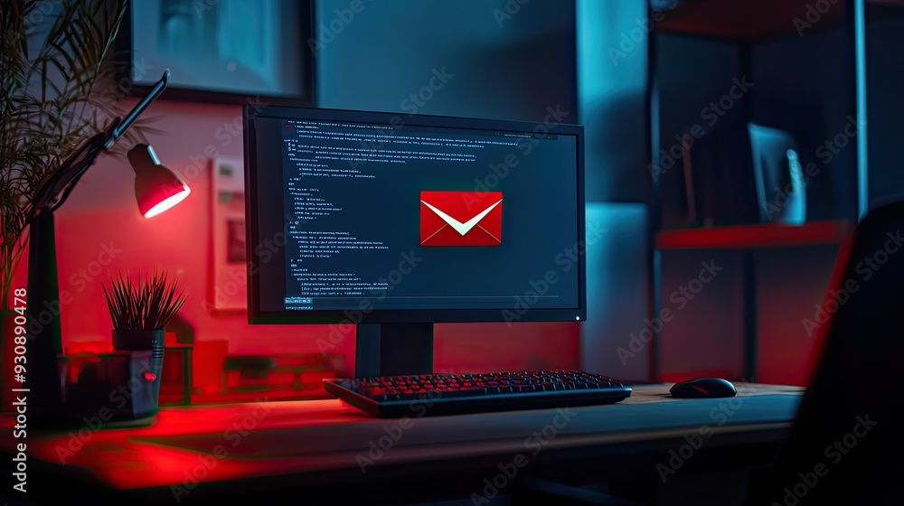 Poster Computer screen displaying a phishing email warning with a red alert icon