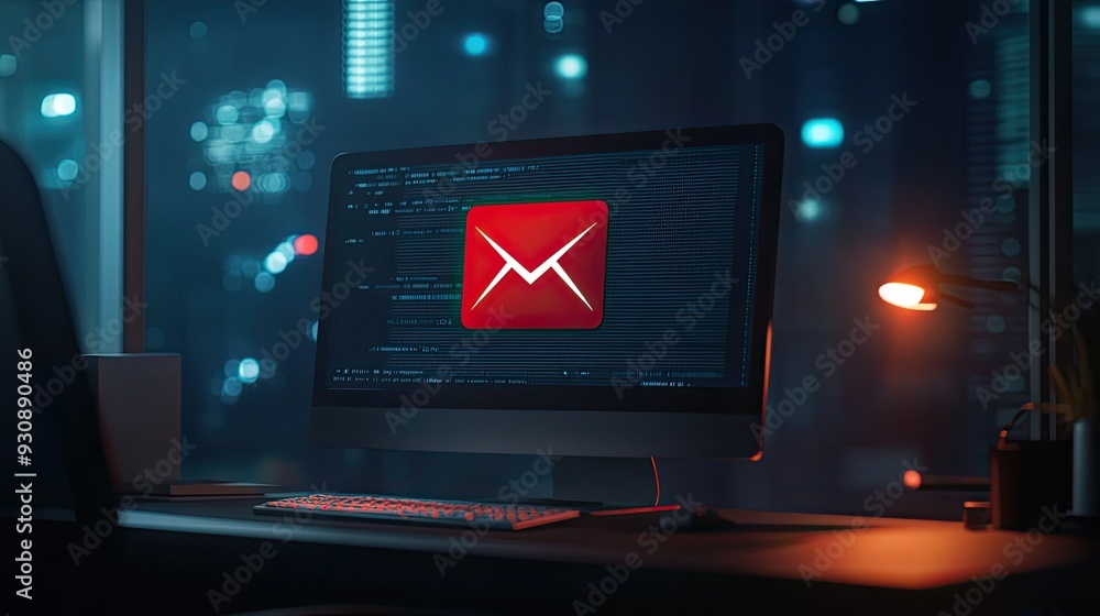 Poster Computer screen displaying a phishing email warning with a red alert icon
