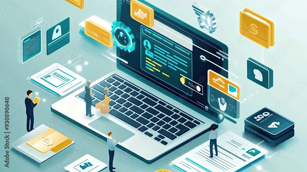 Poster concept of digital loans with online applications and approval processes.