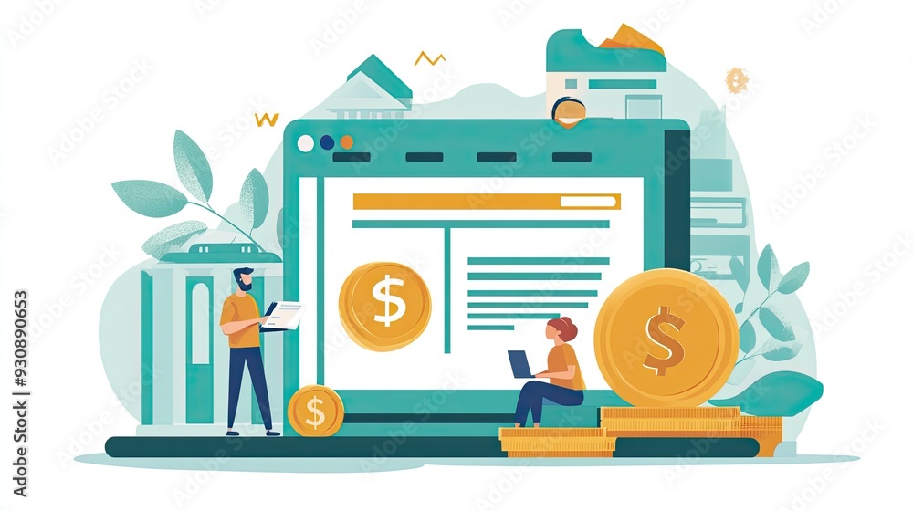 Poster concept of digital loans with online applications and approval processes.